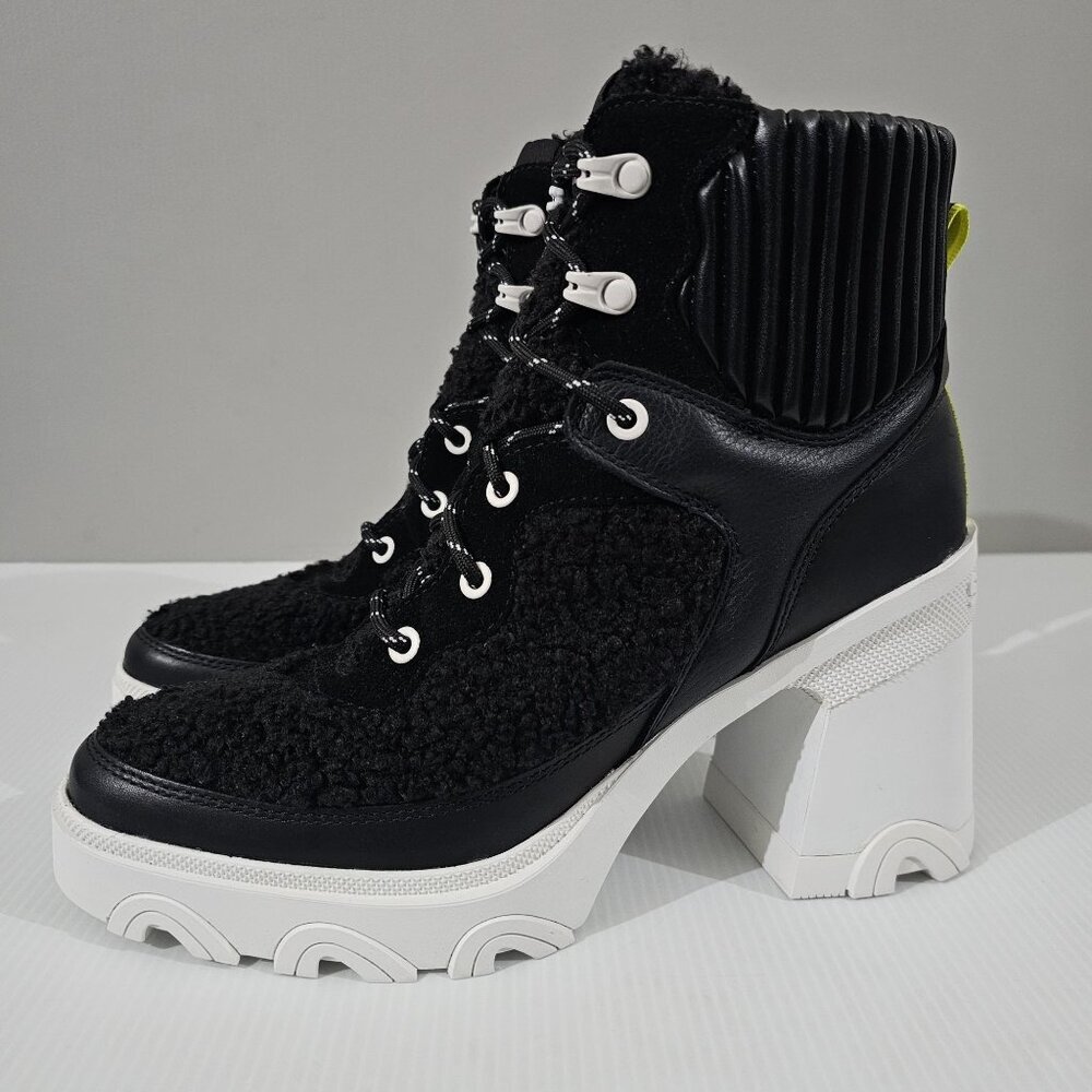 Sorel Brex Cozy Heel Boot Womens 10 Black Sea Salt White Lace Up Waterproof
